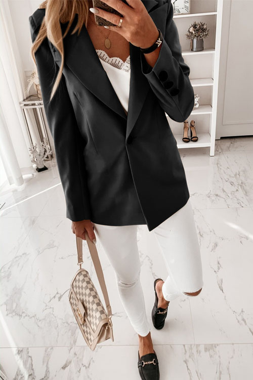 Nonnadress Long-sleeved Solid Color Suit Collar Buttoned Suit Jacket