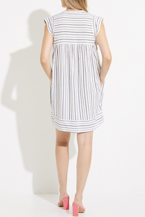 Nonnadress Simple Cotton Striped Double Side Pocket Short Sleeveless Dress
