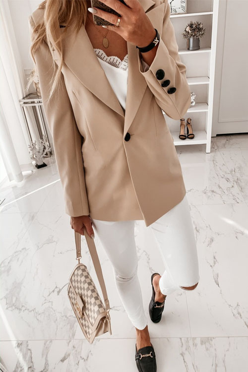 Nonnadress Long-sleeved Solid Color Suit Collar Buttoned Suit Jacket