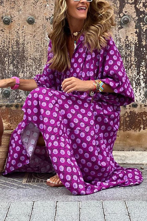 Bohemian Lantern Sleeves Long Print Swing Dress