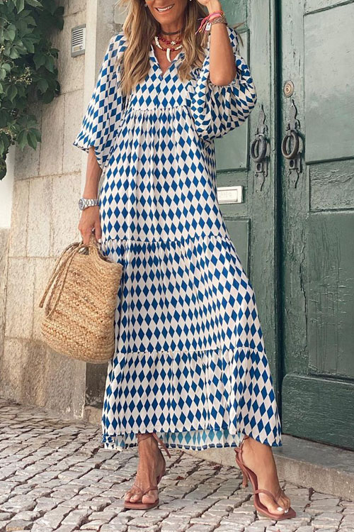 Bohemian Lantern Sleeves Long Print Swing Dress