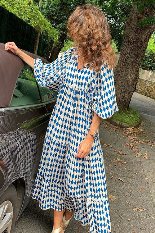 Bohemian Lantern Sleeves Long Print Swing Dress