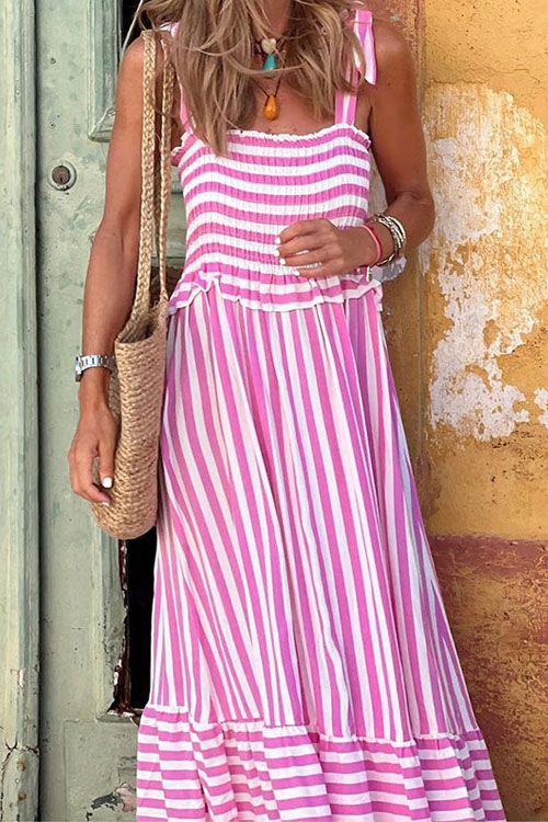 Stylish Style Loose Fit Long Dress Stripe Casual Dress