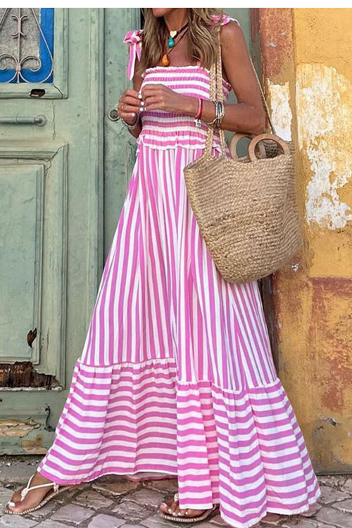 Stylish Style Loose Fit Long Dress Stripe Casual Dress