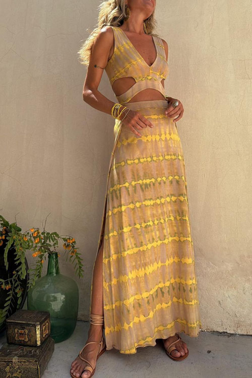 Nonnadress Printed V-neck Waistless Slimming Dress