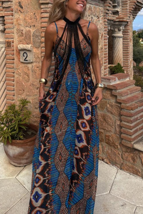 Nonnadress Summer Positioning Printed Hem Long Dress