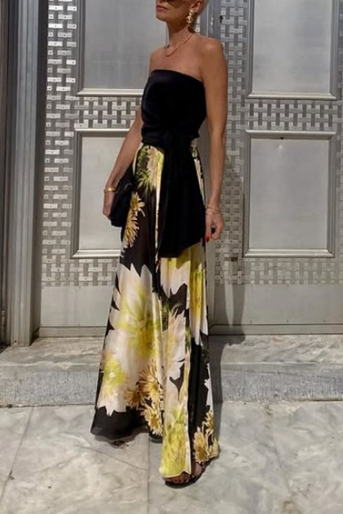 Nonnadress Wrap Top & Printed Hem Skirt Set