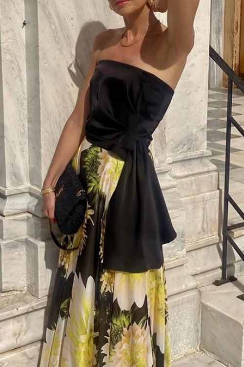 Nonnadress Wrap Top & Printed Hem Skirt Set