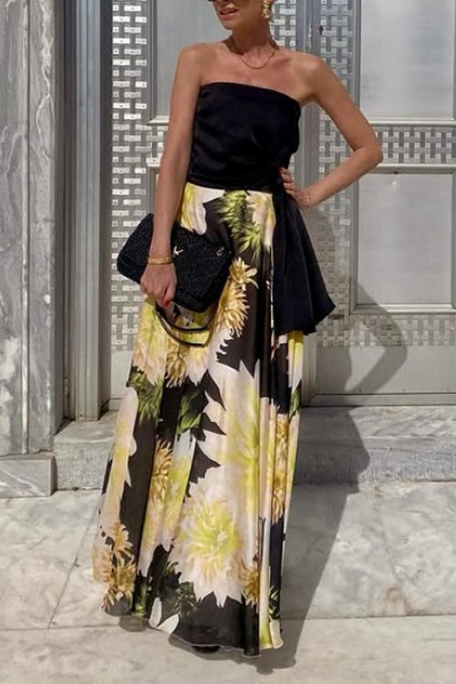 Nonnadress Wrap Top & Printed Hem Skirt Set