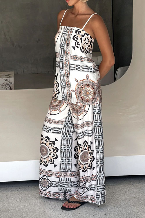 Nonnadress Printed Loose Cami Top & Wide Leg Straight Pants Set