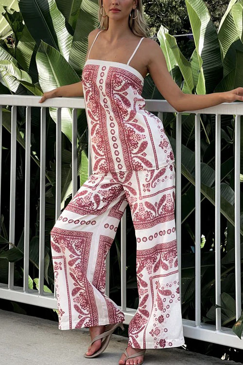 Nonnadress Printed Loose Cami Top & Wide Leg Straight Pants Set