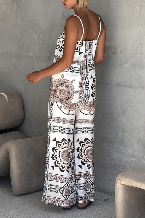 Nonnadress Printed Loose Cami Top & Wide Leg Straight Pants Set