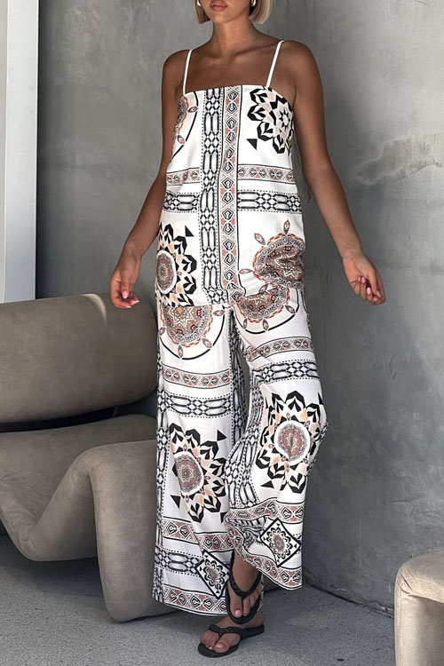 Nonnadress Printed Loose Cami Top & Wide Leg Straight Pants Set