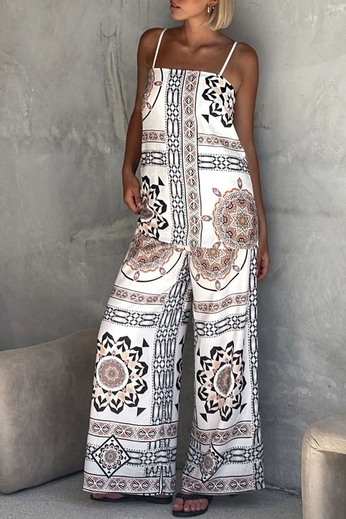 Nonnadress Printed Loose Cami Top & Wide Leg Straight Pants Set
