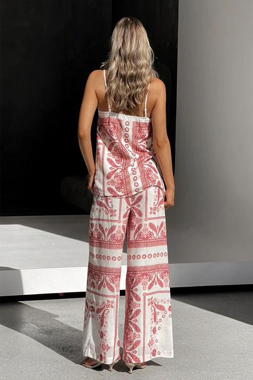 Nonnadress Printed Loose Cami Top & Wide Leg Straight Pants Set