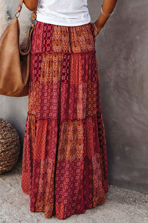 Bohemian style loose casual high waist long skirt