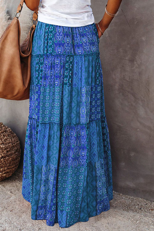 Bohemian style loose casual high waist long skirt