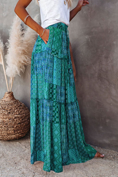 Bohemian style loose casual high waist long skirt