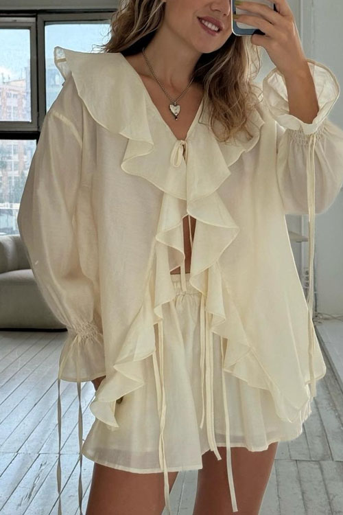 Nonnadress Ruffle Tie Casual Pocket Shorts Set