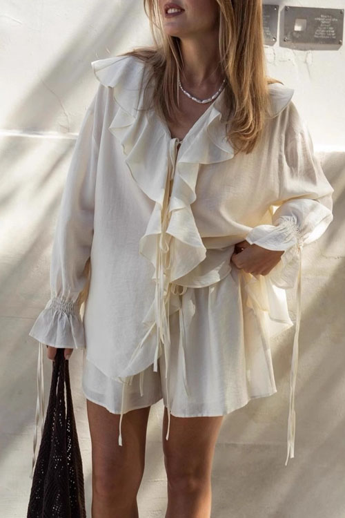 Nonnadress Ruffle Tie Casual Pocket Shorts Set