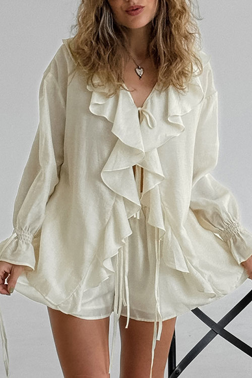 Nonnadress Ruffle Tie Casual Pocket Shorts Set