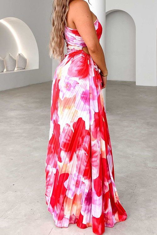 Nonnadress Lace-up Press-Fold Printed One-Shoulder Dress