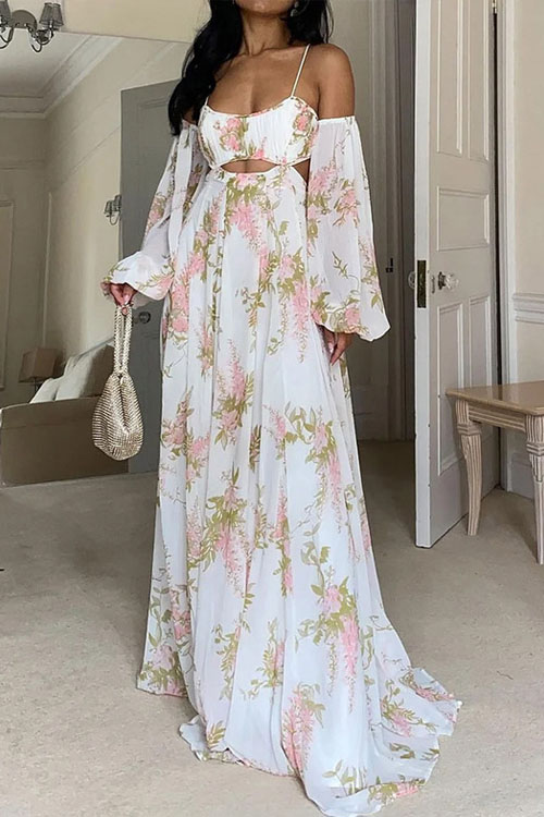 Nonnadress Elegant Spaghetti Strap Loose Long Sleeve Dress