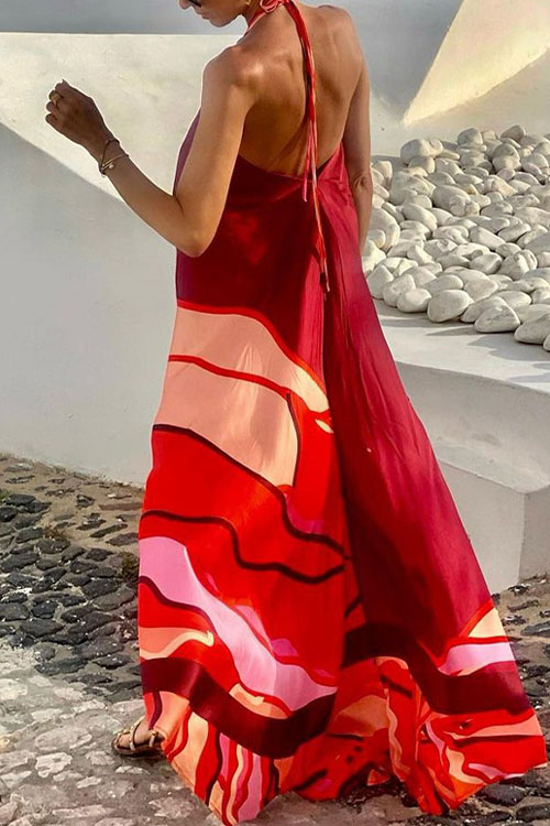 Nonnadress Stylish Neckless Backless Printed Dress