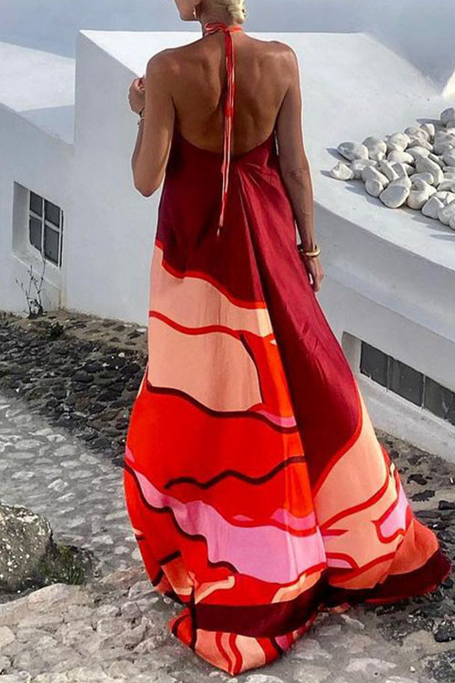 Nonnadress Stylish Neckless Backless Printed Dress