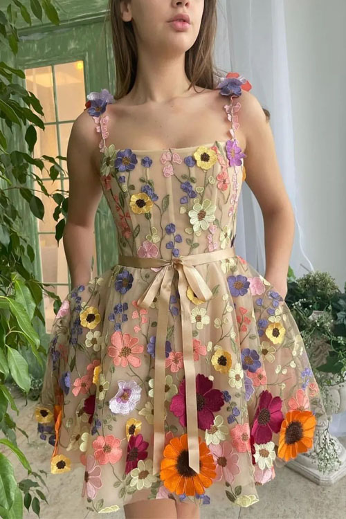 Nonnadress Stereo Flower Embroidered Hip Dress