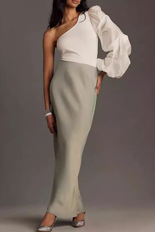 Nonnadress One Shoulder Mesh Patchwork Irregular T-Shirt