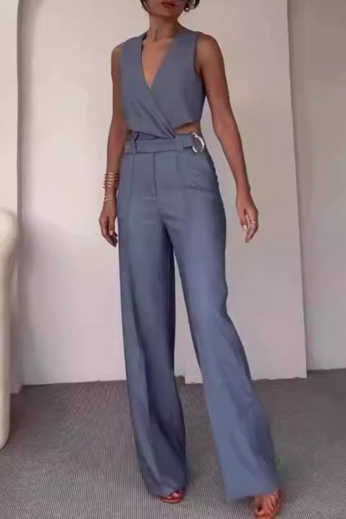 Nonnadress Crossover Slimming Vest High Waisted Wide Leg Pants Set