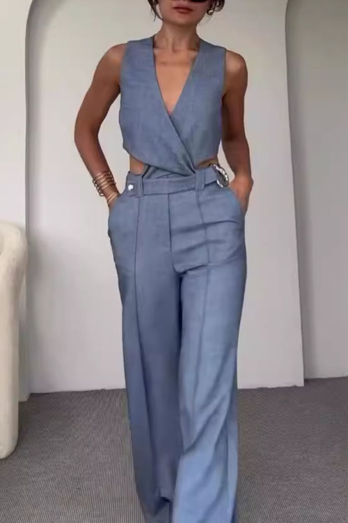 Nonnadress Crossover Slimming Vest High Waisted Wide Leg Pants Set