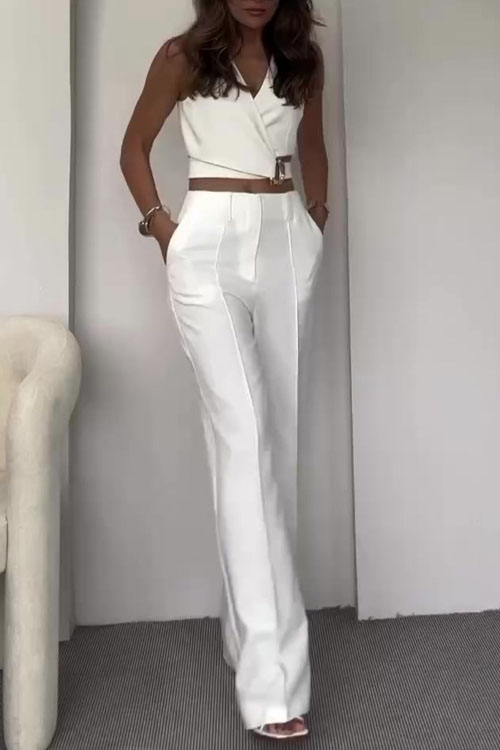 Nonnadress Crossover Slimming Vest High Waisted Wide Leg Pants Set