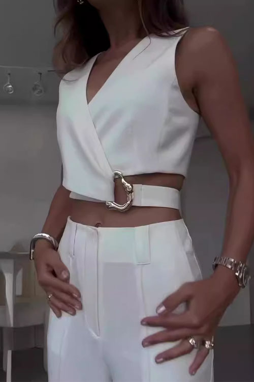 Nonnadress Crossover Slimming Vest High Waisted Wide Leg Pants Set