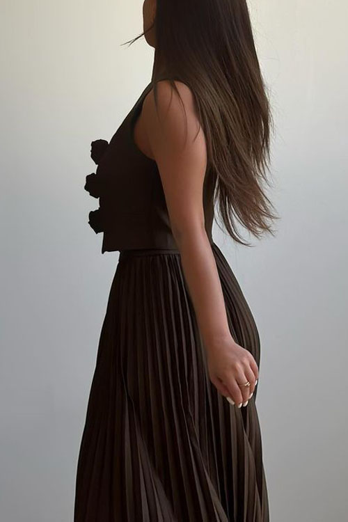 Nonnadress Floral Vest Half Body Pleated Skirt Two Piece Set