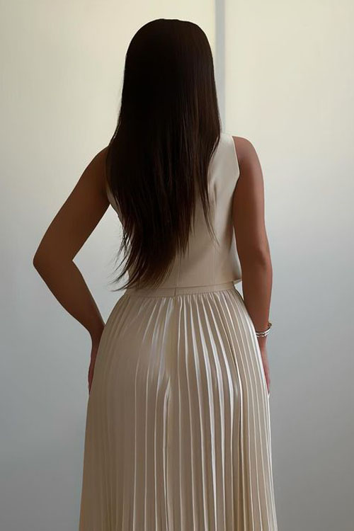 Nonnadress Floral Vest Half Body Pleated Skirt Two Piece Set