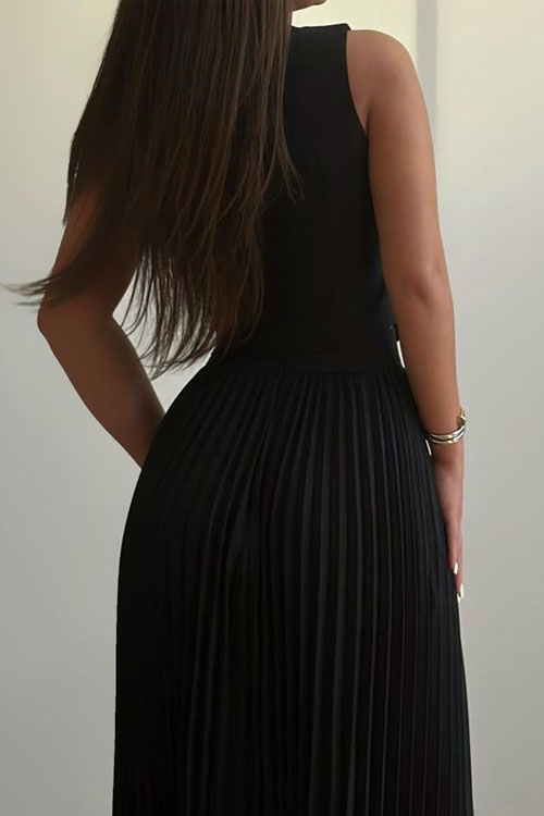 Nonnadress Floral Vest Half Body Pleated Skirt Two Piece Set