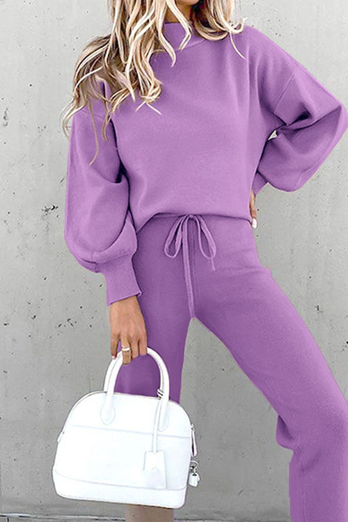 Nonnadress High Neck Casual Solid Color Long Pants Two-piece Set