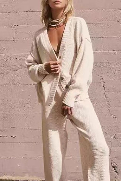 Nonnadress Simple Solid Color Casual Cardigan Set