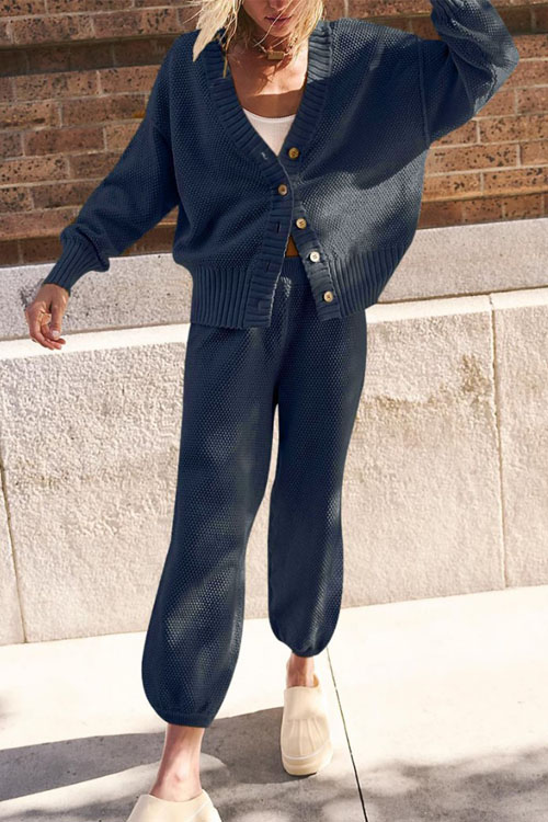 Nonnadress Simple Solid Color Casual Cardigan Set