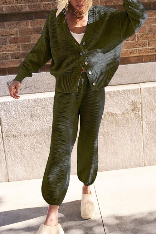 Nonnadress Simple Solid Color Casual Cardigan Set