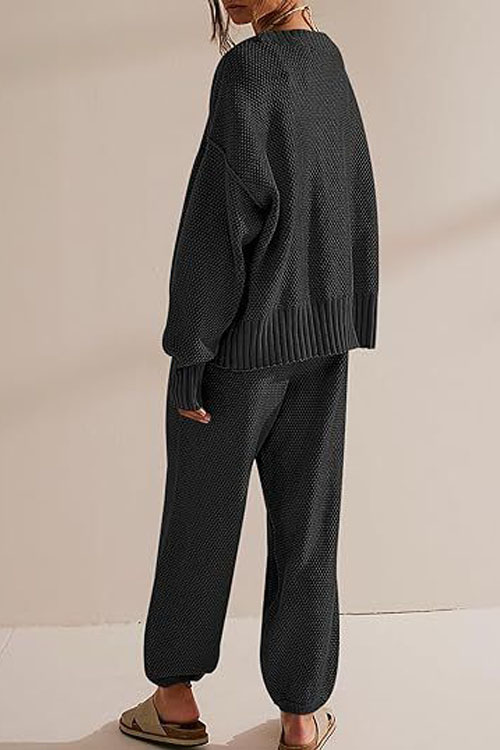 Nonnadress Simple Solid Color Casual Cardigan Set