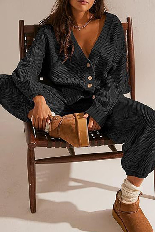 Nonnadress Simple Solid Color Casual Cardigan Set