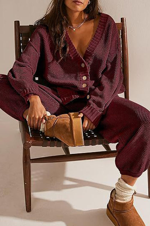 Nonnadress Simple Solid Color Casual Cardigan Set