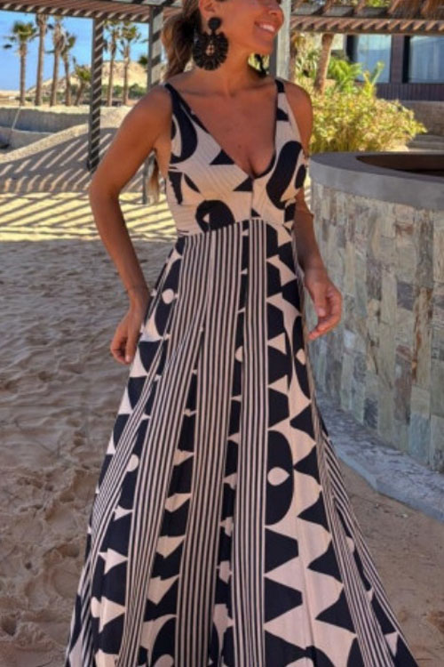 Nonnadress V-Neck Printed Swing Beach Vacation Dress