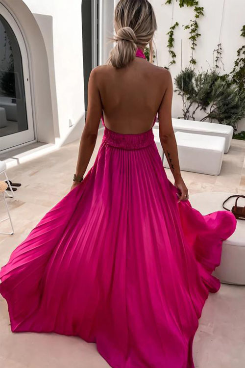 kathiadress Summer Sleeveless Cross Hanging Neck Split Bottom Floor Dress