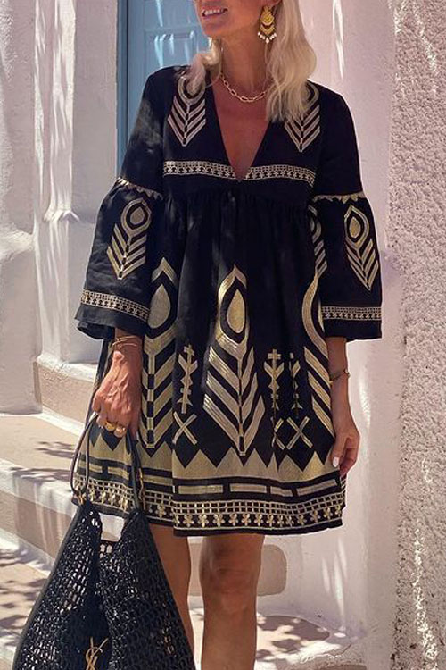 Nonnadress  Positioning Printed Flared Sleeve Dress