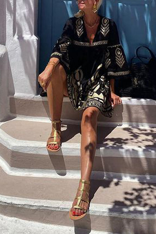 Nonnadress  Positioning Printed Flared Sleeve Dress