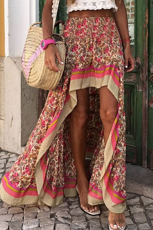 Beach  Print Holiday Irregular Swing Skirt